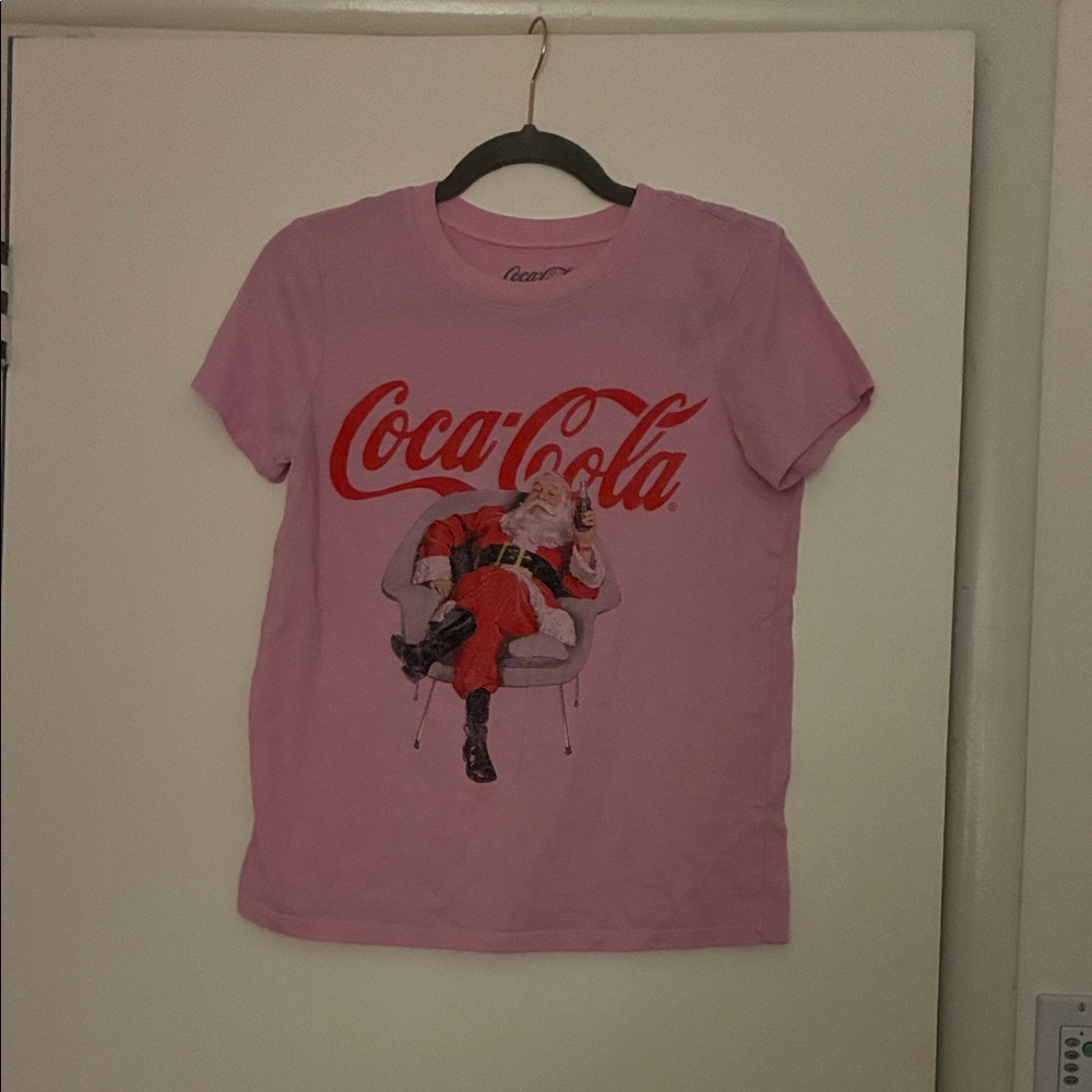 Coca Cola Pink Short Sleeve Tee with Santa Graphic